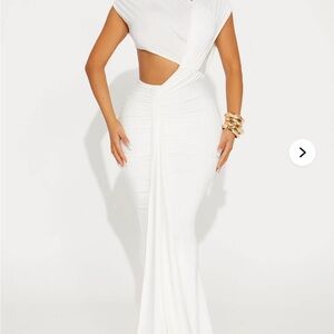 Fashion Nova White One-Shoulder Cutout Maxi Dress